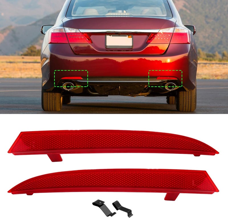 Abodvu Compatible with Honda Accord Sedan Rear Bumper Reflectors 2013-2015,Left Driver & Right Passenger Side Rear Bumper Red Marker Trims,Back Reflector W/O Bulbs Replace for 9th Gen Accord(1Pair) - Image 1